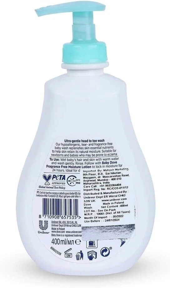 Baby Dove Heat To Toe Wash Sensitive Fragrance Free Moisture 400ML - Image 3