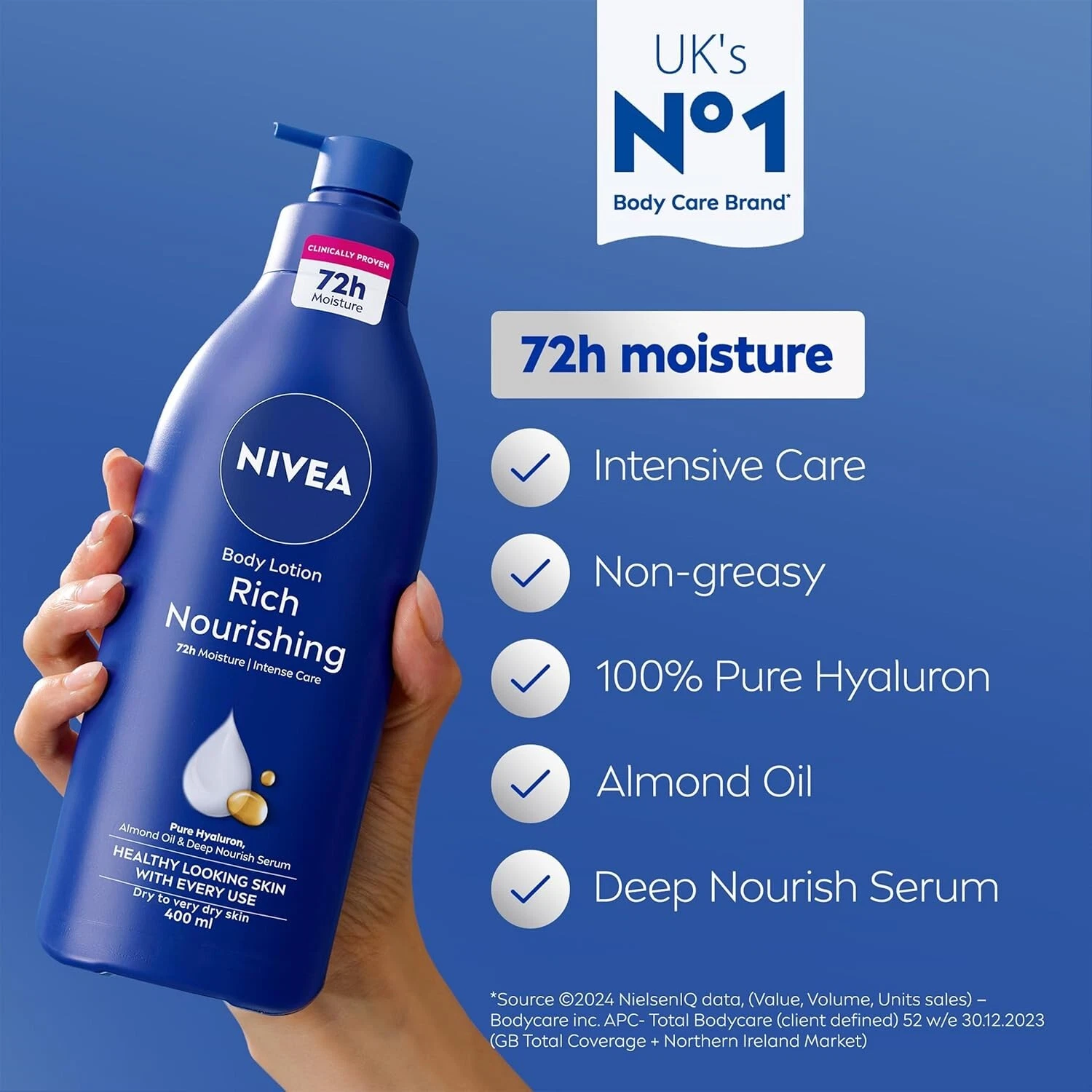 NIVEA Rich Nourishing Body Lotion (400ml), Rich 72H Hydration NIVEA Moisturiser - Image 4