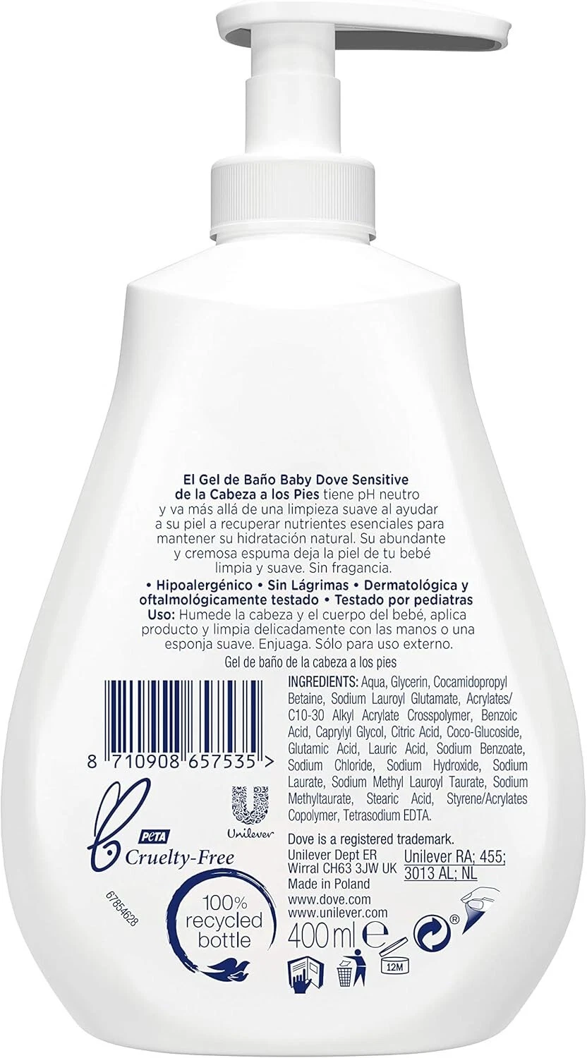 Baby Dove Heat To Toe Wash Sensitive Fragrance Free Moisture 400ML - Image 2