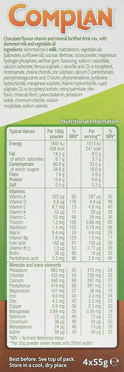 Complan Rich Chocolate Flavour Drink, 4 x 55g Sachets - Pack of 4 - Image 2