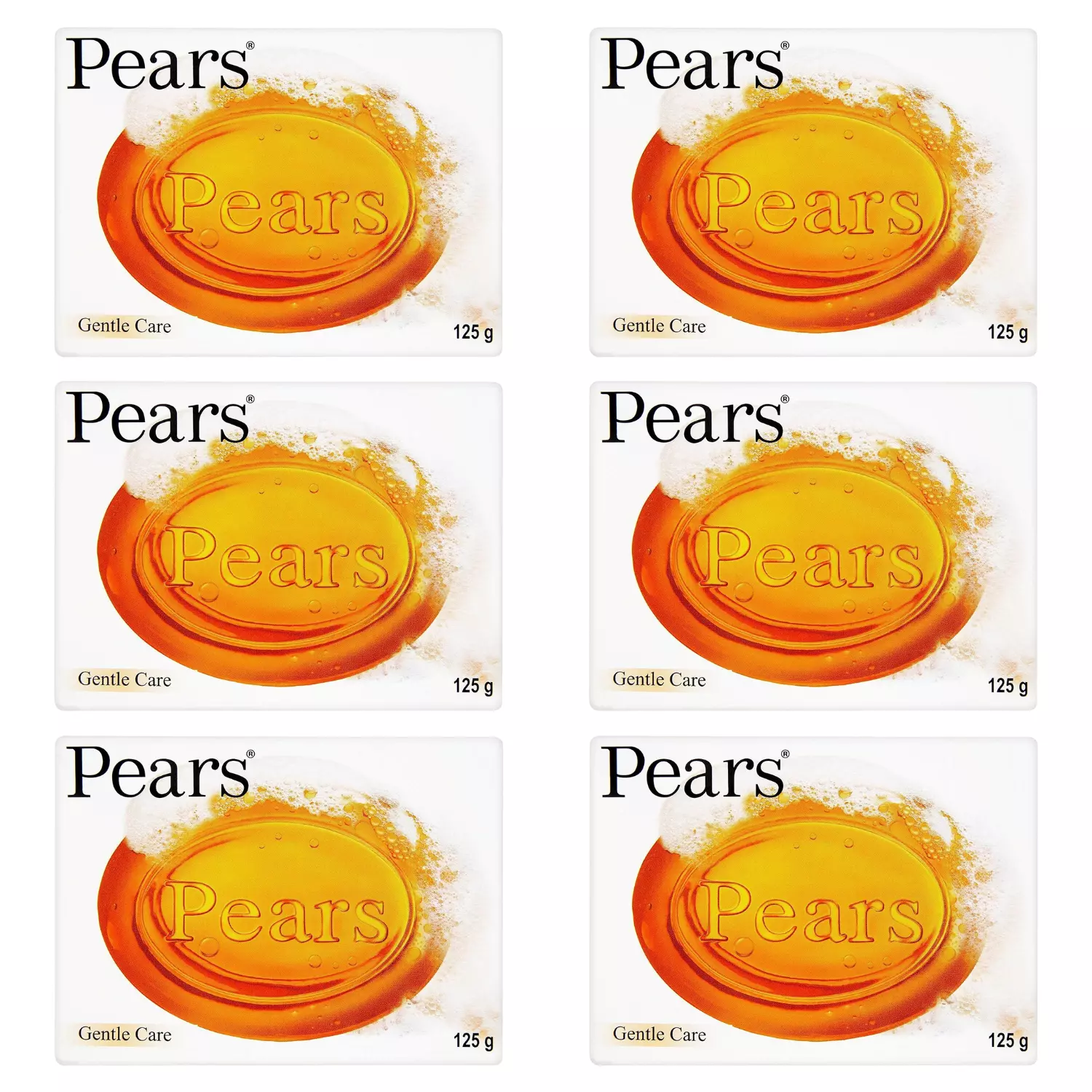 Pears Gentle Care Transparent Amber Bar Soap 125g Pack 6