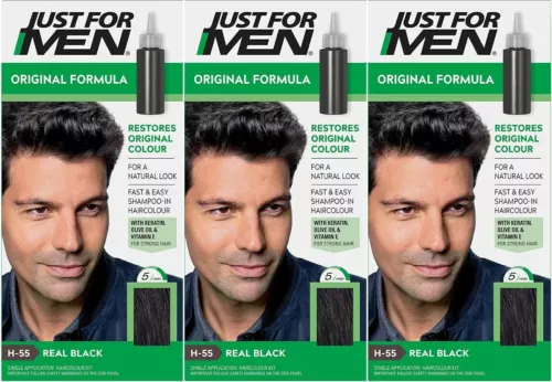 Just for Men Natural Real Black shampoo in Haircolour H-55 - Pack of 3