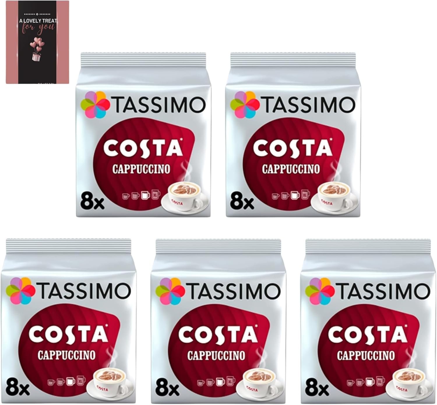 Costa Cappuccino Coffee Pods 40 Bulk Buy Drinks (5 Packs) Medium Roast Creamy Cafe-Style Cappuccino with Milk & Espresso Pods Caffeinated Coffee Capsules